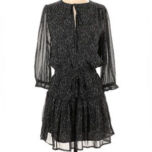 Pinch Ruffle and Sheer Sleeves Dress, Black